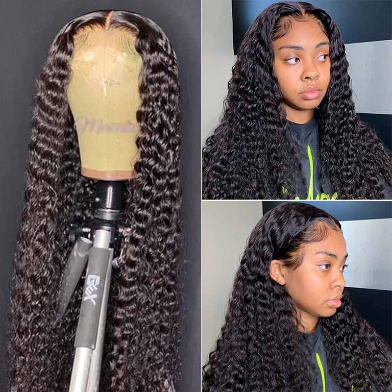 13x4 Transparent HD lace Front Wigs Deep Wave Human Hair 180% 250% Density Ashimary