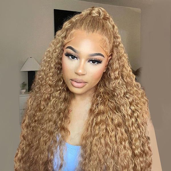 #27 Light Brown 13x4 13x6 Frontal Lace Wigs Pre-plucked Deep Wave Human Hair