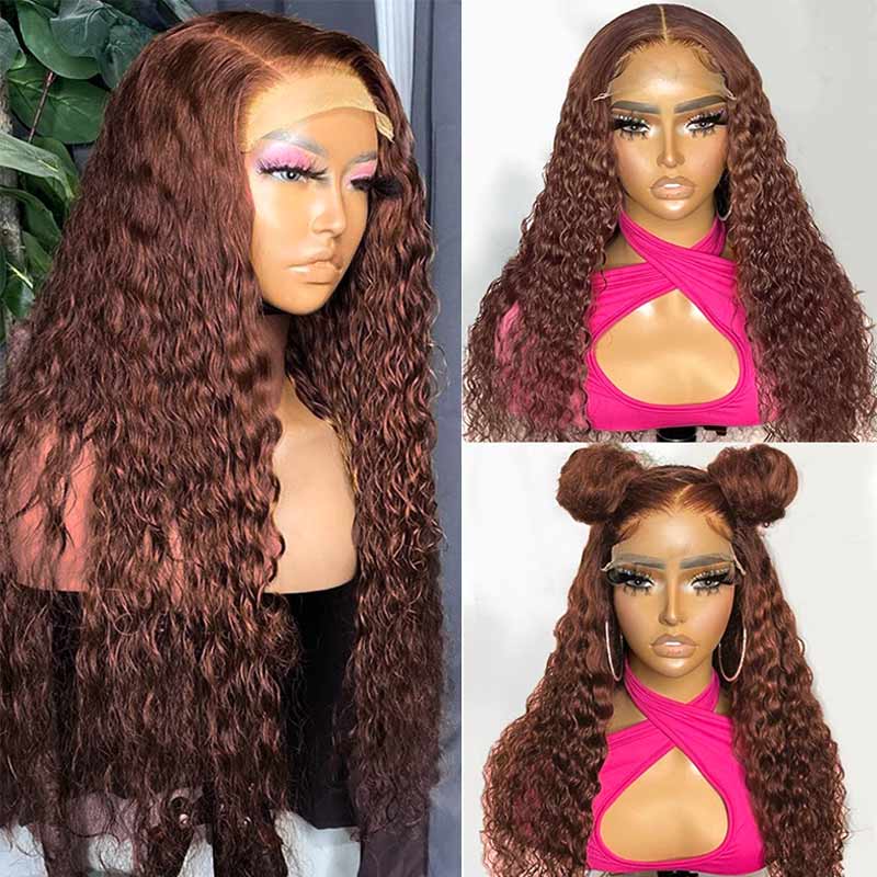 #4 Dark Brown Wig Deep Wave Lace Front Wigs Pre-plucked Human Hair Luxurious Customization