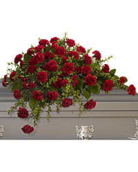 Adoration Casket Spray | Carnations | Same Day Flower Delivery | Red | Teleflora