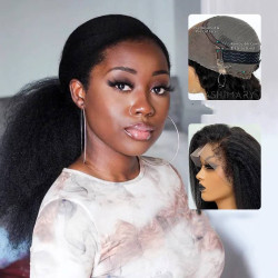 Ashimary 4C Edges Invisi Strap Snug Fit 360 Transparent Lace Frontal Kinky Straight Wig with Curly Baby Hair Pre Bleached Knots