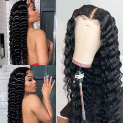 Ashimary Glueless Wigs with Natural Hairline Loose Deep Wave 4*4 Lace Closure Wig Brazilian Virgin Hair