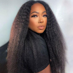 Ashimary Kinky Straight 13x6 HD invisible Lace Front Wig Black hair With Natural Hairline