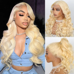 Ashimary Upgrade 360 Skin Lace Frontal with Invisi Strap Blonde 613 Body Wave Glueless Wig No Gel Needed Breathable Human Hair wig