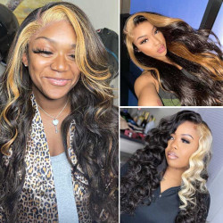 Blonde Skunk Stripe Hair Body Wave 13*4 Lace Frontal Wigs Brazilian Human Hair Natural Color