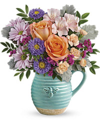 Busy Bee Pitcher Bouquet | Mixed Bouquets | Same Day Flower Delivery | Multi-Colored | Teleflora