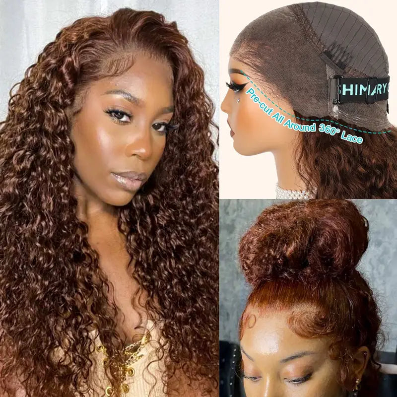 Chocolate Brown Water Wave Invisi Strap Snug Fit 360 Melting Lace Frontal Bleached Knots Glueless Lace Wig