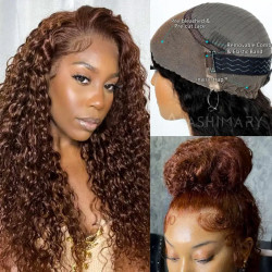 Chocolate Brown Water Wave Invisi-Strap™ Snug Fit 360 Melting Lace Frontal Bleached Knots Glueless Lace Wig