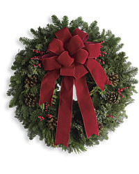 Classic Holiday Wreath | Mixed Bouquets | Same Day Flower Delivery | Red | Teleflora