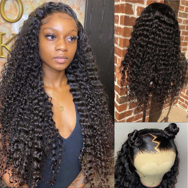 Deep Wave Wig Swiss Lace 13*4 Lace Front Wig 100 Human Hair Curly Hair