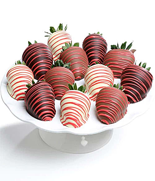 Elegant Red Drizzle Belgian Chocolate Covered Strawberries | Mixed Bouquets | Same Day Flower Delivery | Teleflora