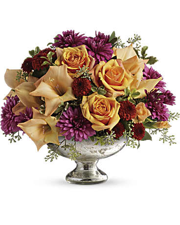 Elegant Traditions Centerpiece Bouquet | Roses | Same Day Flower Delivery | Orange | Teleflora