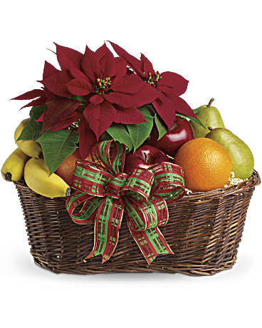 Fruit And Poinsettia Basket | Mixed Bouquets | Same Day Flower Delivery | Orange | Teleflora