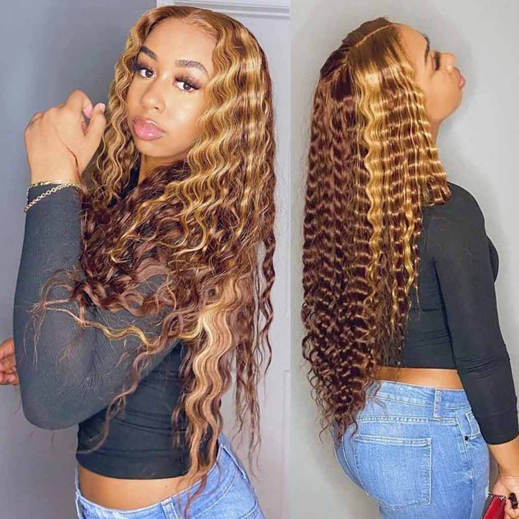 Highlight Deep Wave Glueless 4*4 13*4 13*6 Lace Wigs 180% Brazilian Human Hair Luxurious Customization