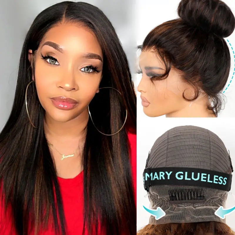 Highlight Straight Invisi Strap Cozy Snug Fit 360 Skin Lace Pre Everthing 360 Lace Frontal Glueless Human Hair Wig