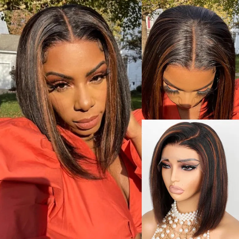 Highlight Yaki Straight Bob 13x4 Lace Frontal Pre Everthing 6x4.5 / 4x4 Lace Clsoure Human Hair Wig