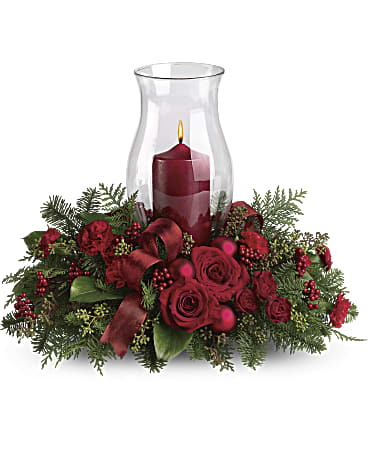 Holiday Glow Centerpiece | Roses | Same Day Flower Delivery | Red | Teleflora