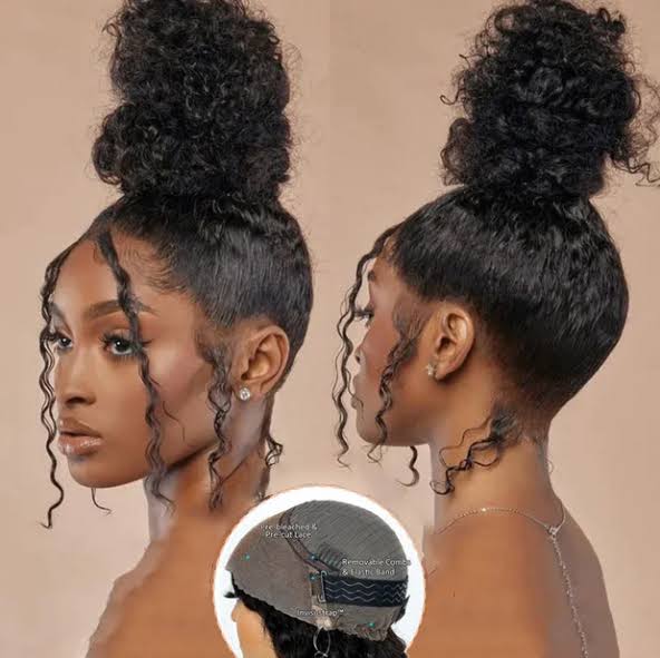 Kinky Curly Invisi Strap Snug Fit 360 Transparent Lace Frontal Bleached Knots Pre Cut Lace Wig