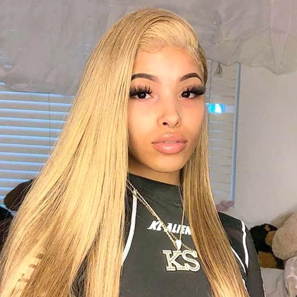 Light Brown Straight Frontal Wig #27 13x4 13x6 Lace Wigs 180% Pre-plucked Human Hair