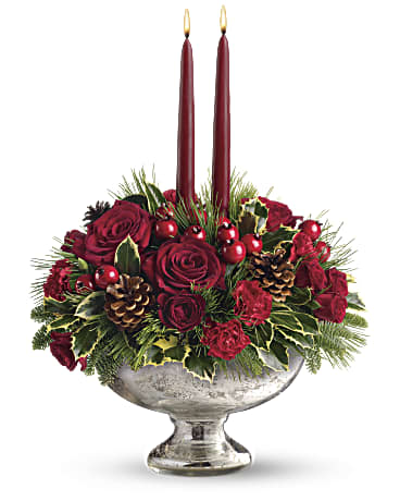 Mercury Glass Bowl Bouquet | Roses | Same Day Flower Delivery | White | Teleflora