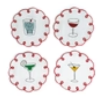 MISETTE FETE EMBROIDERED LINEN COASTERS (SET OF 4) - RED/BLUE/AMBER/GREEN MULTI