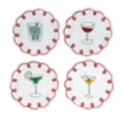 MISETTE FETE EMBROIDERED LINEN COASTERS (SET OF 4) - RED/BLUE/AMBER/GREEN MULTI