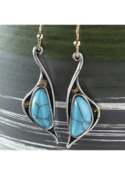 Modlily Alloy Detail Patchwork Peacock Blue Earrings - One Size