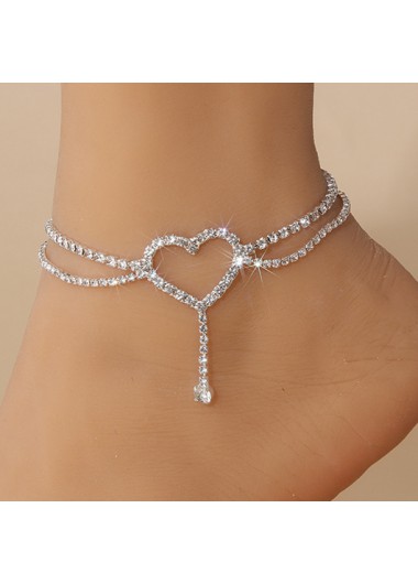 Modlily Alloy Detail Silver Heart Design Anklet - One Size