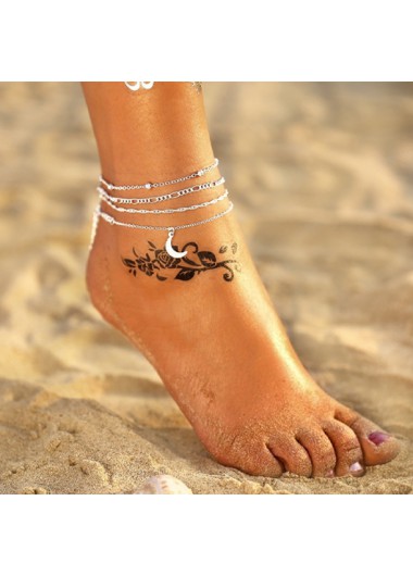 Modlily Alloy Detail Silvery White Moon Anklet Set - One Size