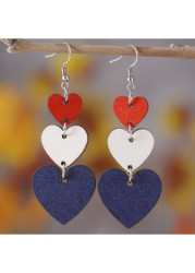 Modlily American Flag Blue Heart Wood Earrings - One Size