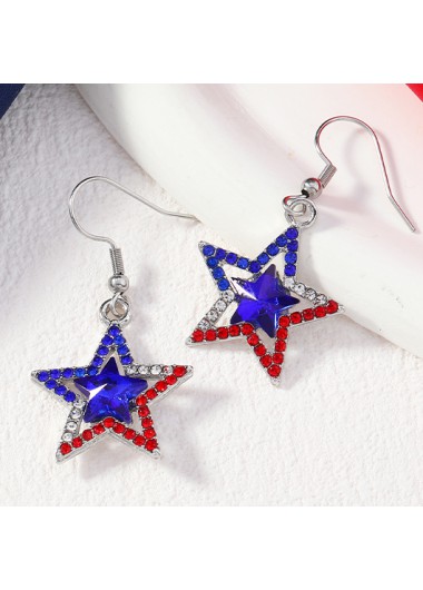 Modlily American Flag Blue Star Alloy Earrings - One Size