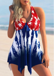 Modlily American Flag Print Hanky Hem Swimdress and Panty - S