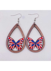 Modlily American Flag Red Butterfly Wood Earrings - One Size