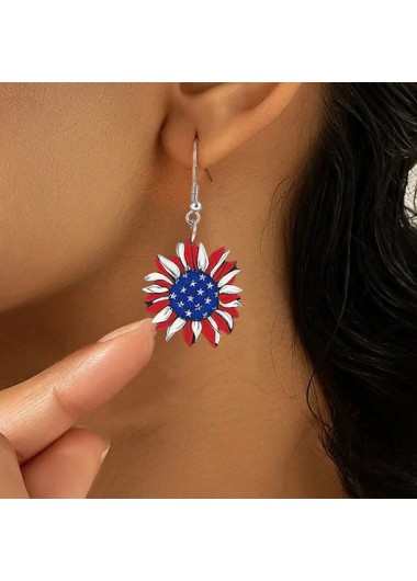 Modlily American Flag Red Sunflower Plastic Earrings - One Size