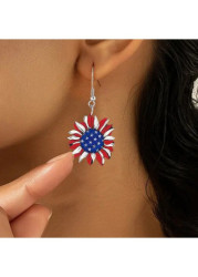 Modlily American Flag Red Sunflower Plastic Earrings - One Size