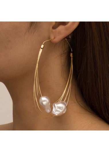 Modlily Asymmetric Pearl Detail Gold Layered Earrings - One Size