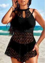 Modlily Asymmetry Lace Up Black Swimdress Set - S