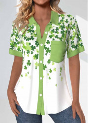 Modlily Avocado Green Patchwork Saint Patrick&apos;s Day Print Blouse - S