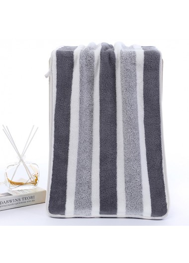 Modlily Bath Towels Dark Grey Marl Striped Contrast Bath Towel - One Size