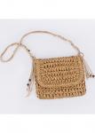 Modlily Beaded Dark Camel Zip Tassel Crossbody Bag - One Size