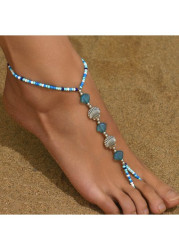 Modlily Beaded Sky Blue Seashell Alloy Anklet - One Size