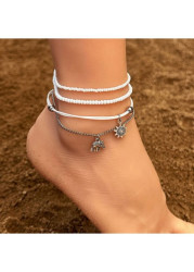 Modlily Beaded White Shell Alloy Anklets Set - One Size