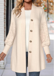 Modlily Beige Button Lace Long Sleeve Coat - M