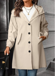 Modlily Beige Drawstring Long Sleeve Hooded Trench Coat - XL