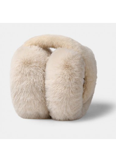 Modlily Beige Foldable Design Nylon Plush Earmuff - One Size