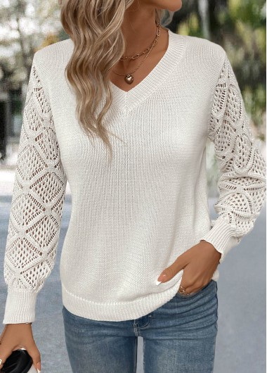 Modlily Beige Long Sleeve V Neck Sweater - S