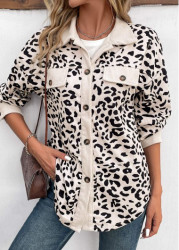 Modlily Beige Patchwork Leopard Long Sleeve Shirt Collar Coat - S