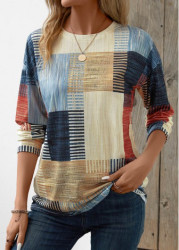 Modlily Beige Patchwork Plus Size Geometric Print T Shirt - 1X