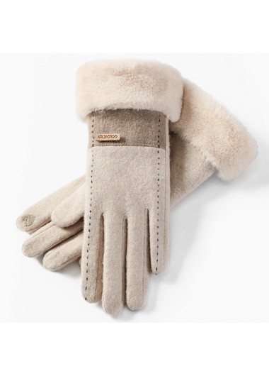 Modlily Beige Plush Wrist Warming Full Finger Gloves - One Size