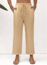 Modlily Beige Pocket Elastic Waist High Waisted Pants - S